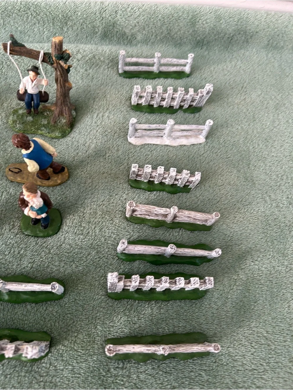 Folk Art picket fence grass snow people swing village accessory Christmas lot
